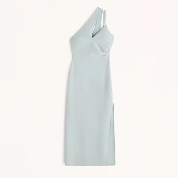 Abercrombie & Fitch Asymmetrical Ruched Maxi Dress in Light Blue/Green - Picture 1 of 3